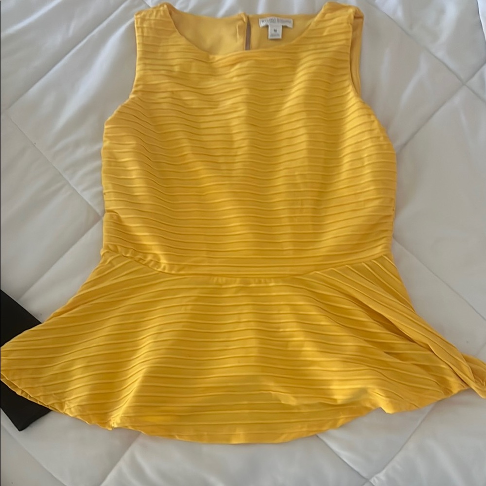 Bisou Bisou Ribbed Yellow Peplum Tank Top